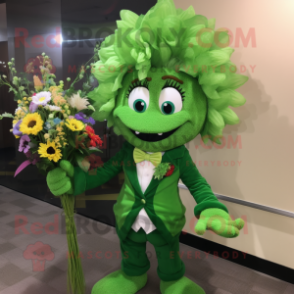 Green Bouquet Of Flowers mascot costume character dressed with a Suit and Wraps