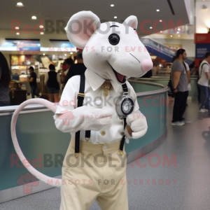 Beige Rat mascot costume character dressed with a Poplin Shirt and Bracelet watches