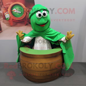 Green Plate Spinner mascot costume character dressed with a Cargo Pants and Shawls