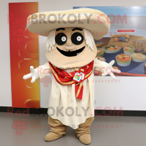 Cream Fajitas mascot costume character dressed with a Blouse and Brooches