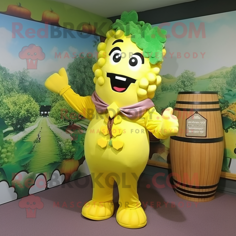 Yellow Grape mascot costume character dressed with a Long Sleeve Tee and Belts