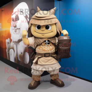 Tan Samurai maskot kostume...