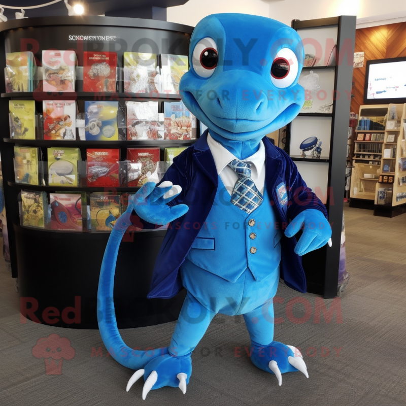 Blue Geckos mascot costume character dressed with a Suit Pants and Coin purses