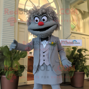Gray Jambalaya mascot costume character dressed with a Suit Jacket and Anklets