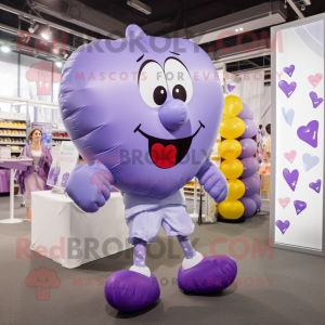 Lavender Heart Shaped Balloons mascot costume character dressed with a Running Shorts and Coin purses