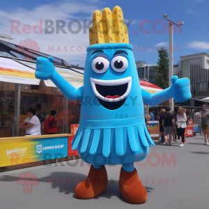 Sky Blue French Fries mascot costume character dressed with a Swimwear and Necklaces
