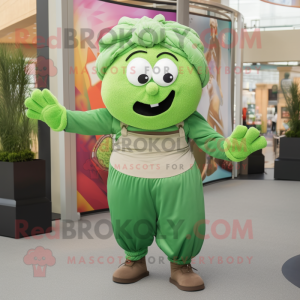 Green Meatballs mascot costume character dressed with a Chinos and Headbands