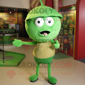 Green Meatballs mascot costume character dressed with a Chinos and Headbands