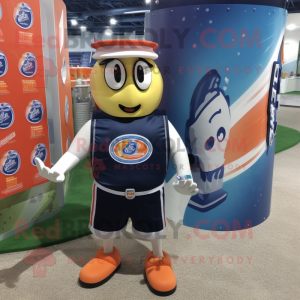 Navy Soda Can mascot costume character dressed with a Board Shorts and Coin purses