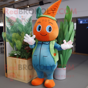 Cyan Carrot mascot costume character dressed with a Cargo Shorts and Mittens