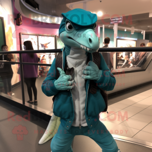 Teal Velociraptor maskot...