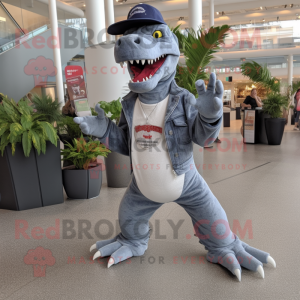 Grå Allosaurus maskot...