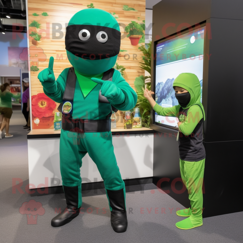 Green Ninja mascot costume character dressed with a Playsuit and Watches