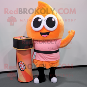 Peach Sushi mascot costume character dressed with a V-Neck Tee and Messenger bags