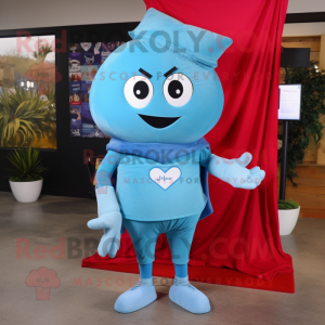 Sky Blue Love Letter mascot costume character dressed with a Jeggings and Scarf clips