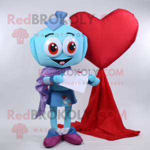 Sky Blue Love Letter mascot costume character dressed with a Jeggings and Scarf clips