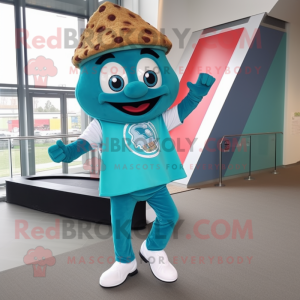 Turquoise Pizza Slice mascot costume character dressed with a Joggers and Cufflinks