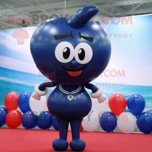 Navy Heart Shaped Balloons mascot costume character dressed with a Tank Top and Hairpins