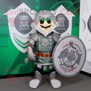 Silver Celtic Shield mascot costume character dressed with a Graphic Tee and Pocket squares