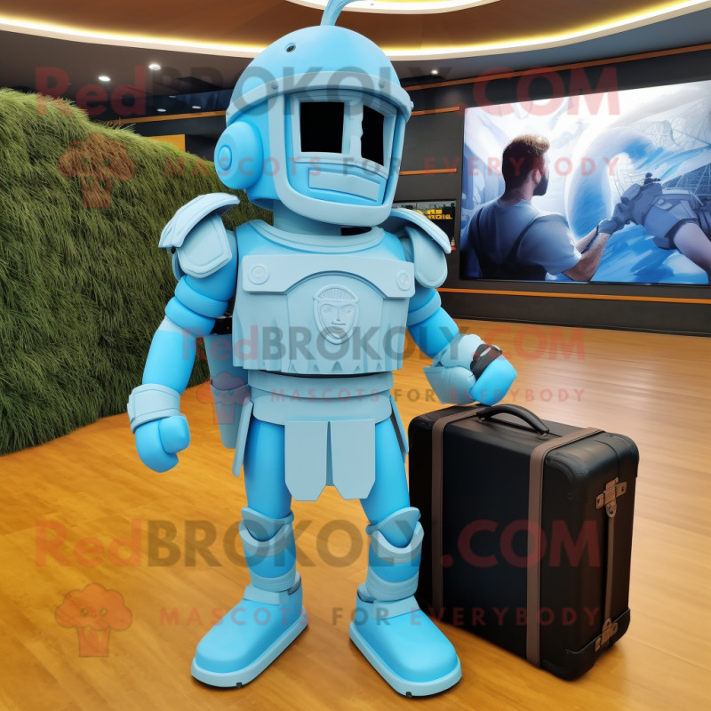 Sky Blue Spartan Soldier mascot costume character dressed with a