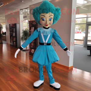 Cyan Irish Dancer mascot costume character dressed with a Jeggings and Bow ties