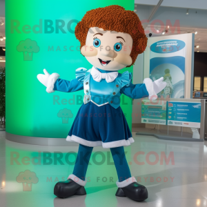 Cyan Irish Dancer mascot costume character dressed with a Jeggings and Bow ties