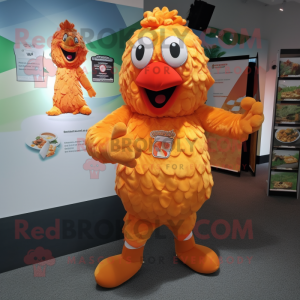 Peach Fried Chicken mascot costume character dressed with a Leggings and Suspenders