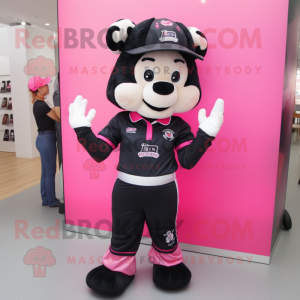 Black Pink mascot costume character dressed with a Polo Tee and Bracelets