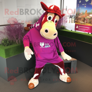 Magenta Guernsey Cow maskot...