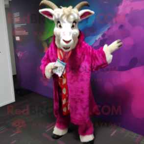 Magenta Goat mascot costume character dressed with a Suit and Scarf clips