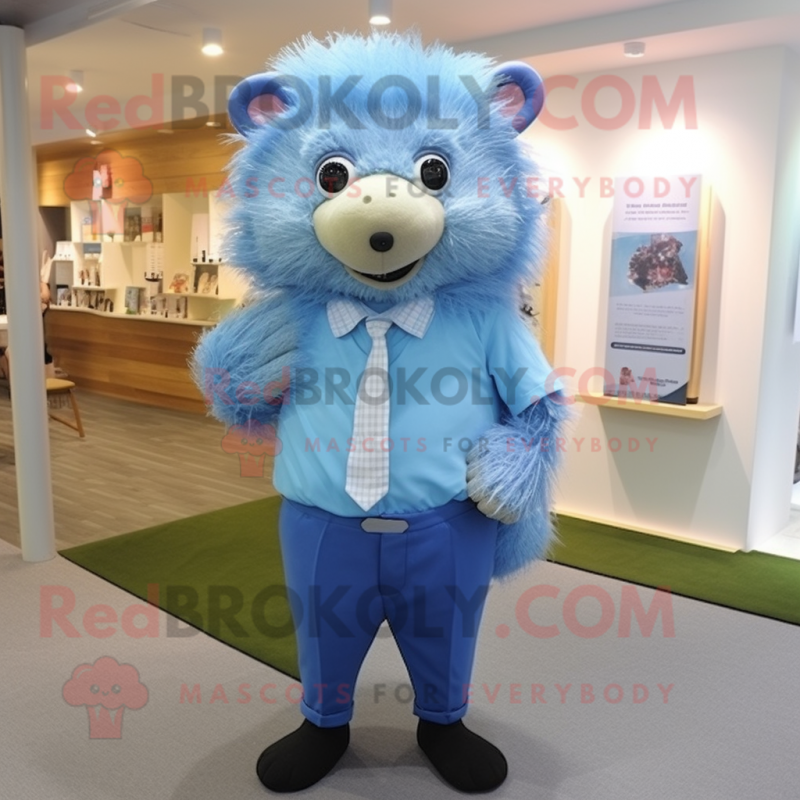 Sky Blue Porcupine mascot costume character dressed with a Oxford Shirt and Ties