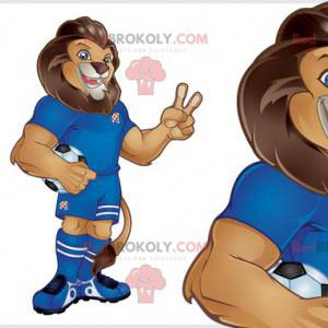 Meget muskuløs brun løve maskot i fodboldtøj - Redbrokoly.com