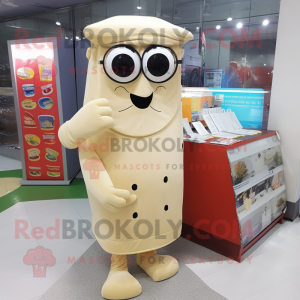 Beige Lasagna mascot costume character dressed with a Leggings and Reading glasses