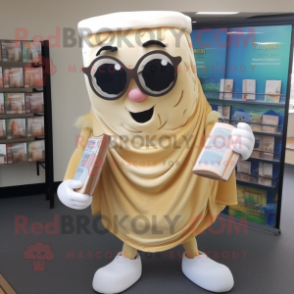 Beige Lasagna mascot costume character dressed with a Leggings and Reading glasses