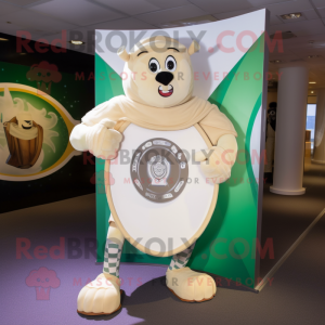 Cream Celtic Shield mascot costume character dressed with a Bodysuit and Scarves