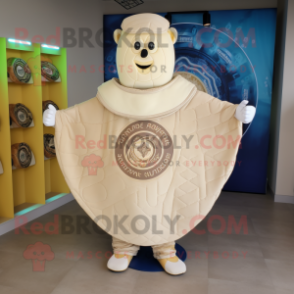 Cream Celtic Shield mascot costume character dressed with a Bodysuit and Scarves