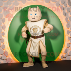 Cream Celtic Shield mascot costume character dressed with a Bodysuit and Scarves