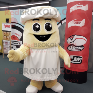 Cream Sushi mascot costume character dressed with a Playsuit and Beanies