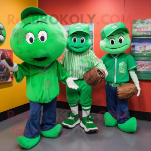 Green Baseball Glove mascot costume character dressed with a Mom Jeans and Coin purses