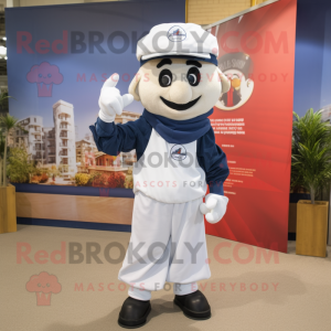 Navy Pepper mascot costume character dressed with a Poplin Shirt and Headbands