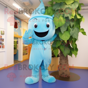 Sky Blue Beanstalk mascot costume character dressed with a Trousers and Shoe laces