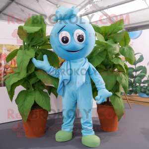 Sky Blue Beanstalk mascot costume character dressed with a Trousers and Shoe laces