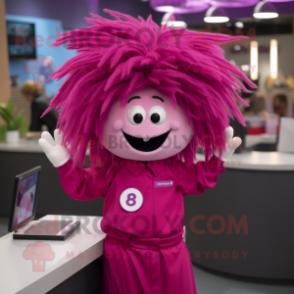 Magenta Pho mascot costume character dressed with a Dress Shirt and Hair clips