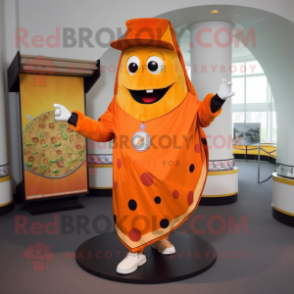 Orange Pizza Slice mascot costume character dressed with a Cover-up and Bracelets
