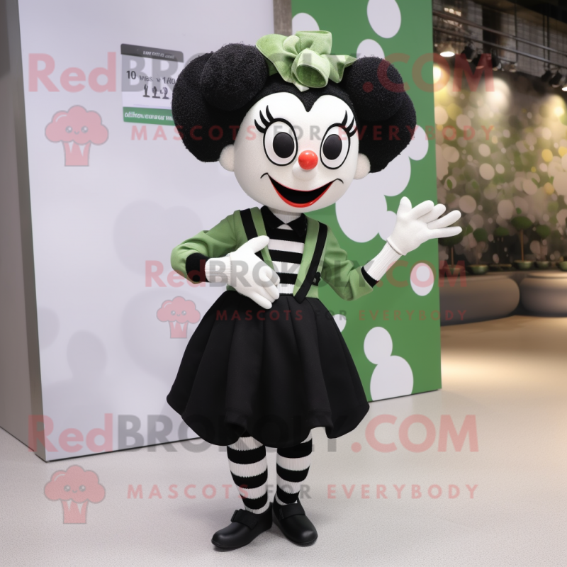 Olive Mime mascot costume character dressed with a Suit and Hair clips