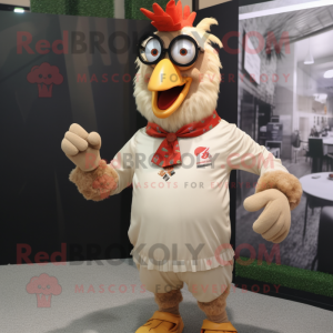 Tan Roosters mascot costume character dressed with a Long Sleeve Tee and Eyeglasses