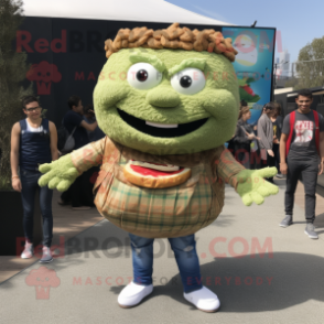 Olive Pulled Pork Sandwich mascot costume character dressed with a Boyfriend Jeans and Foot pads