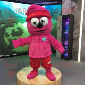 Magenta Raspberry mascot costume character dressed with a Chinos and Headbands
