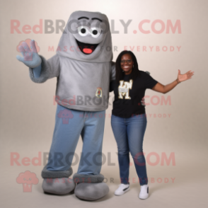Gray Jambalaya mascot costume character dressed with a Mom Jeans and Foot pads