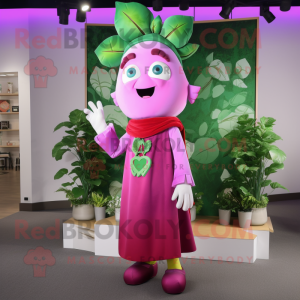 Magenta Beanstalk mascot costume character dressed with a Dress Shirt and Earrings